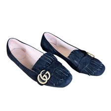 Gucci GG Marmont Black Suede Fringe Loafers F...