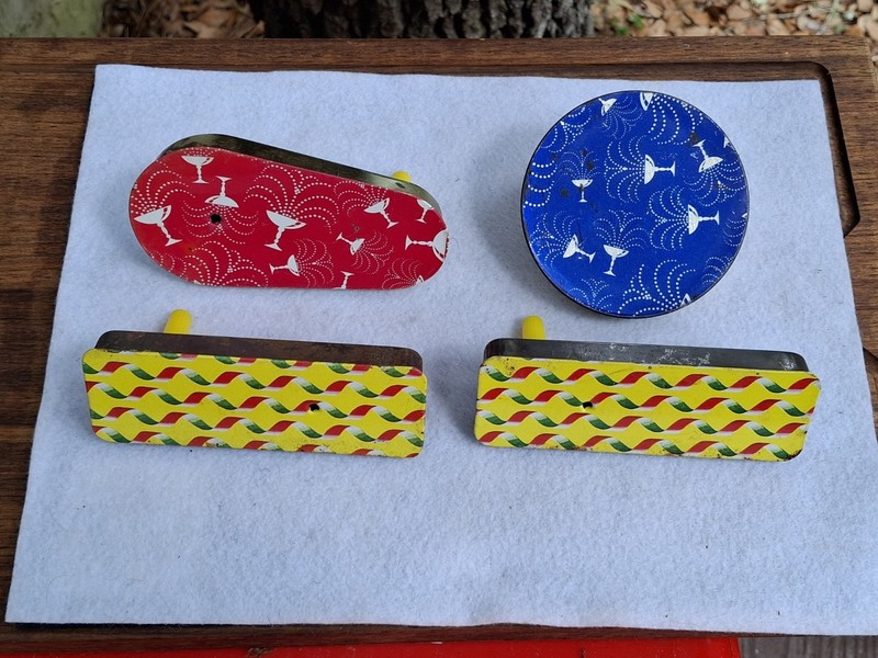 Vintage Lot of 4 Tin Litho Noise Makers Party Favors New Year's Eve Spinners