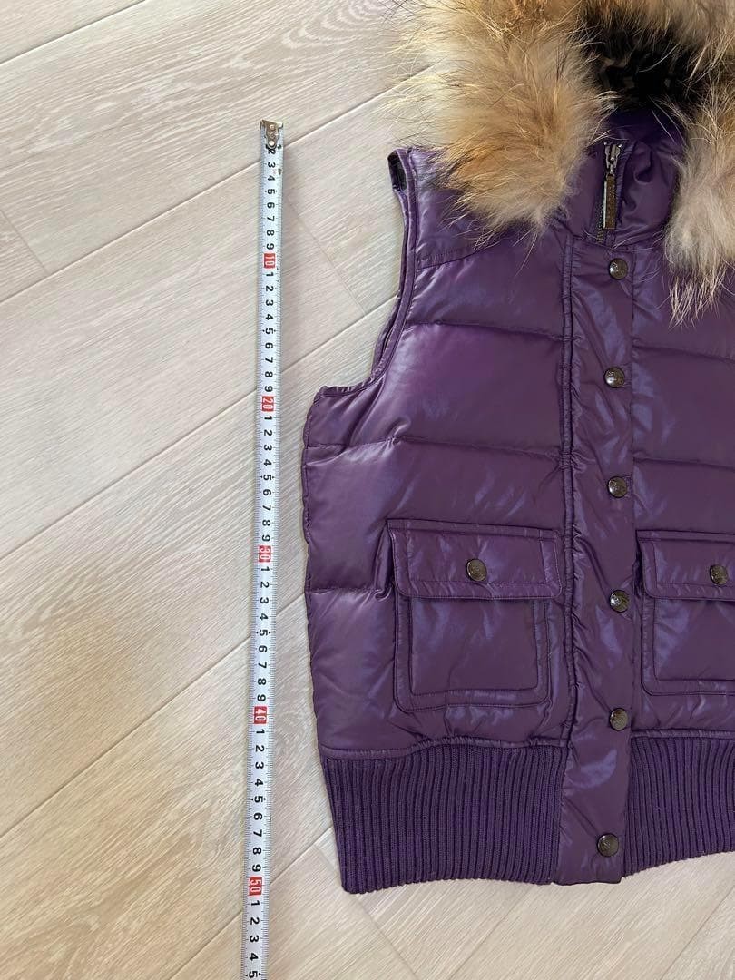 Burberry London Blue Label Down Vest Fur Hood Removable Size 38
