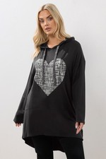 Image of Yours Curve Women's Plus Size Heart Print Longline Hoodie