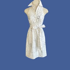 Adrianna Papell Dress White Embroidered Floral Shirtwaist Size 4