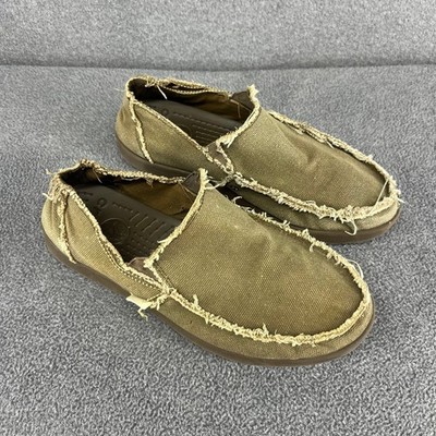 Crocs Santa Cruz Loafers Mens 10 Khaki Olive Canvas Frayed  display picture 3
