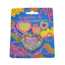 Vintage Bensia Heart Eraser & Pencil Sharpener Multicolor Taiwan 90s 80s NEW