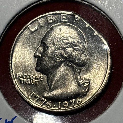1976 Bicentennial Washington Quarter Error  Struck On End Of Scrap Planchet  BU