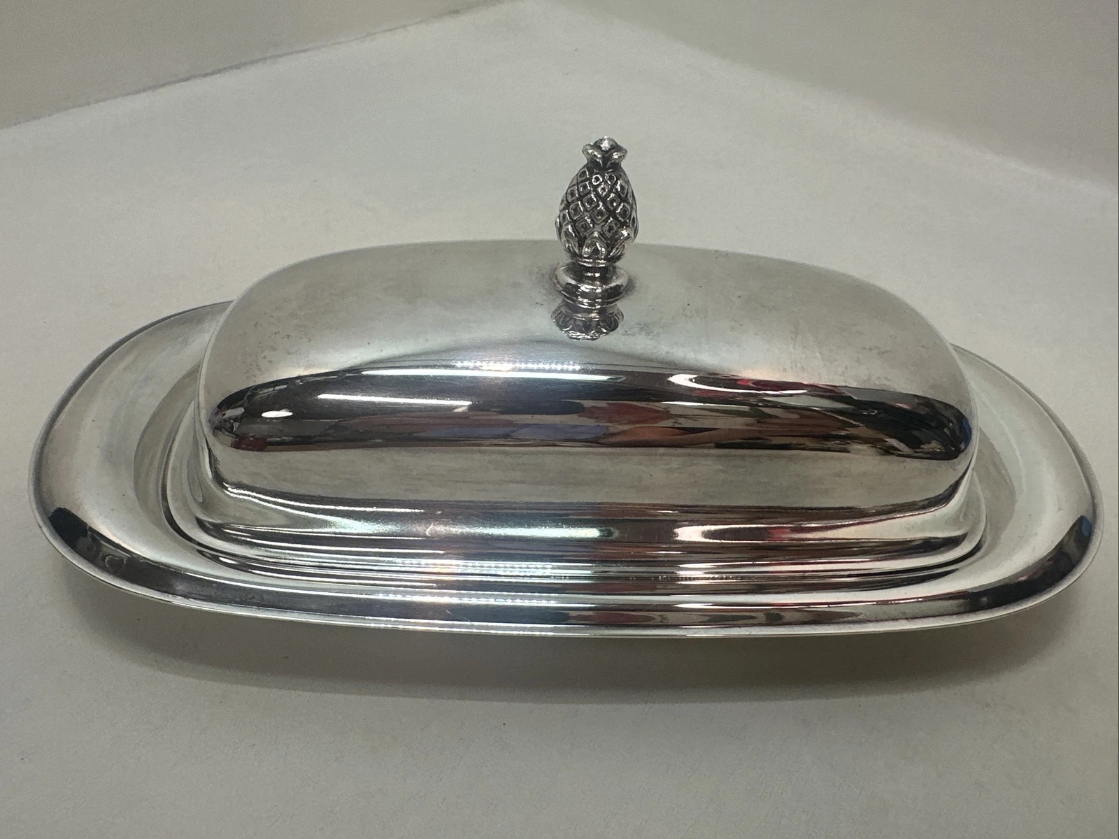 Wm A Rogers 987 Silver Plated Vintage Butter Dish with Lid 8.5”x 4"MCM-Pineapple