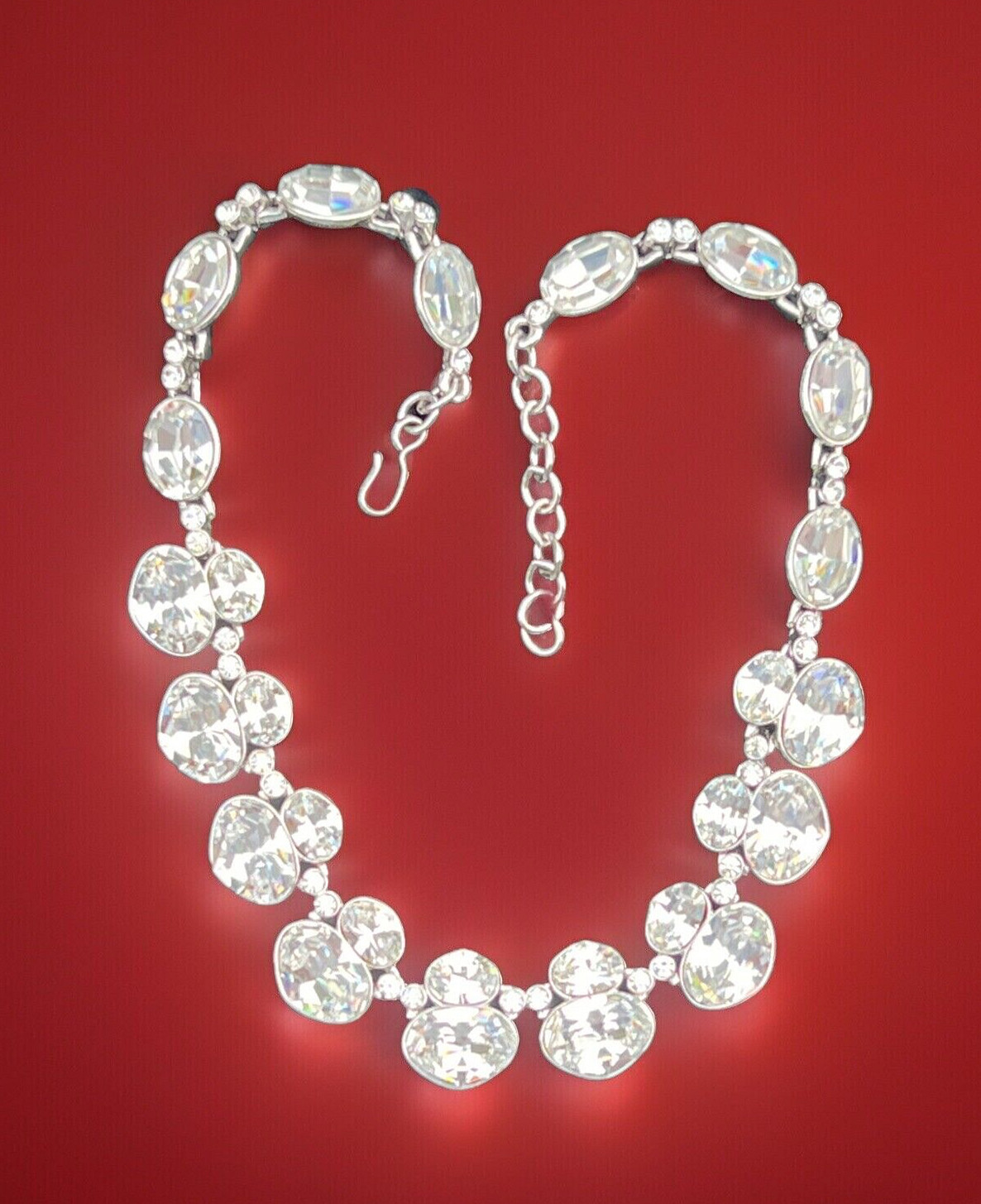 Monet Statement Clear Crystal Necklace Silver tone chain 16.5"