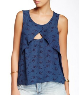 Free People 124391 Womens Crinkle Look Blue Sleeveless Tank Top Size Large