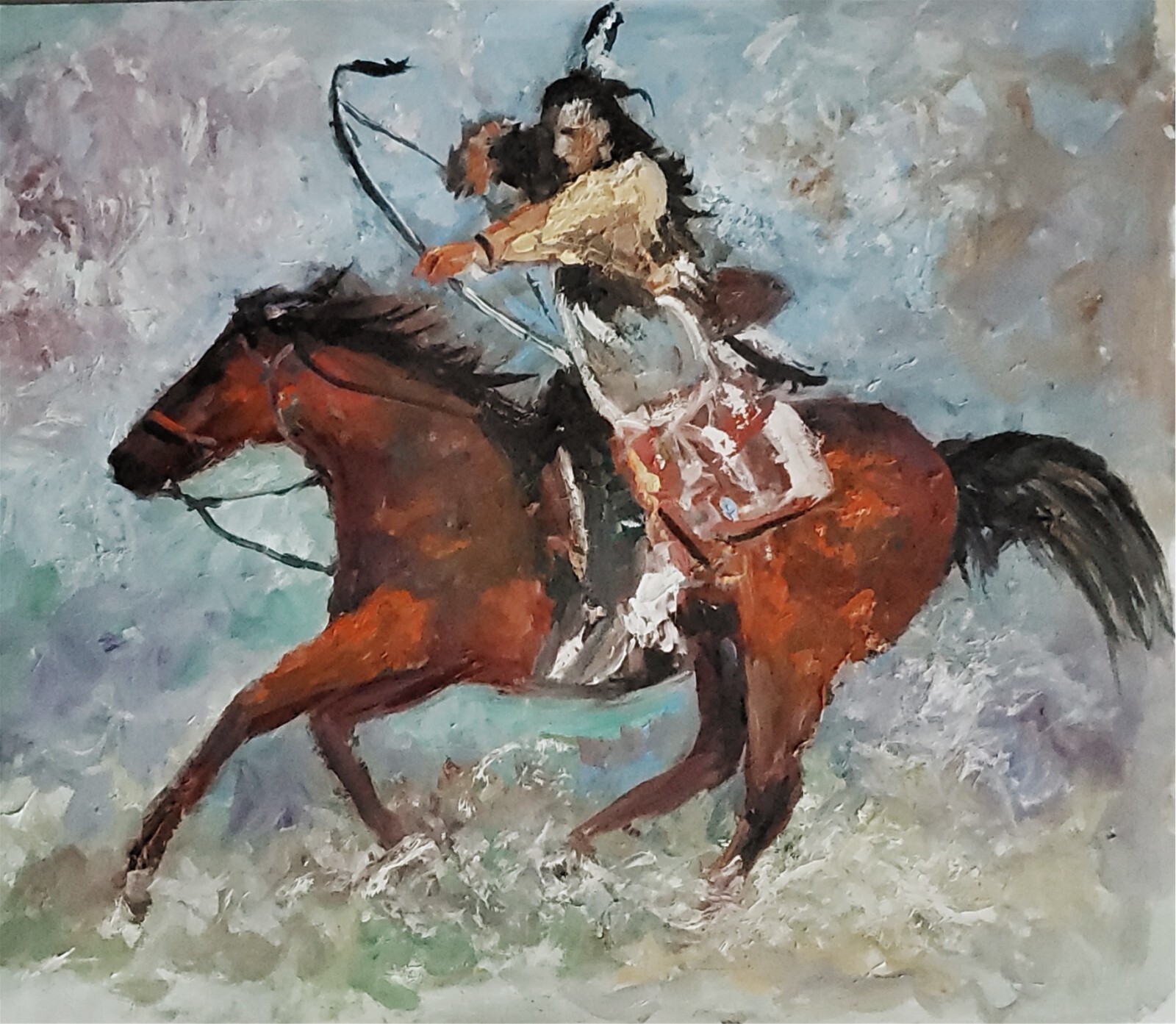 ANDRE DLUHOS Western Indian Native American Equestrian Original Art Oil Painting