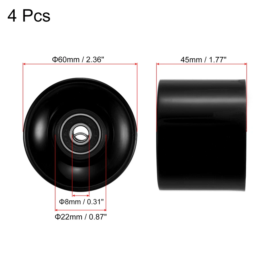 4 Stück 60mm Longboard Rollen mit Lager ABEC-9 Skateboard Rad 80A Schwarz - Bild 2 von 4