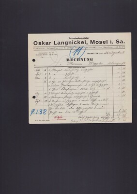 MOSEL, Rechnung 1937, Oskar Langnickel Schmiedemeister