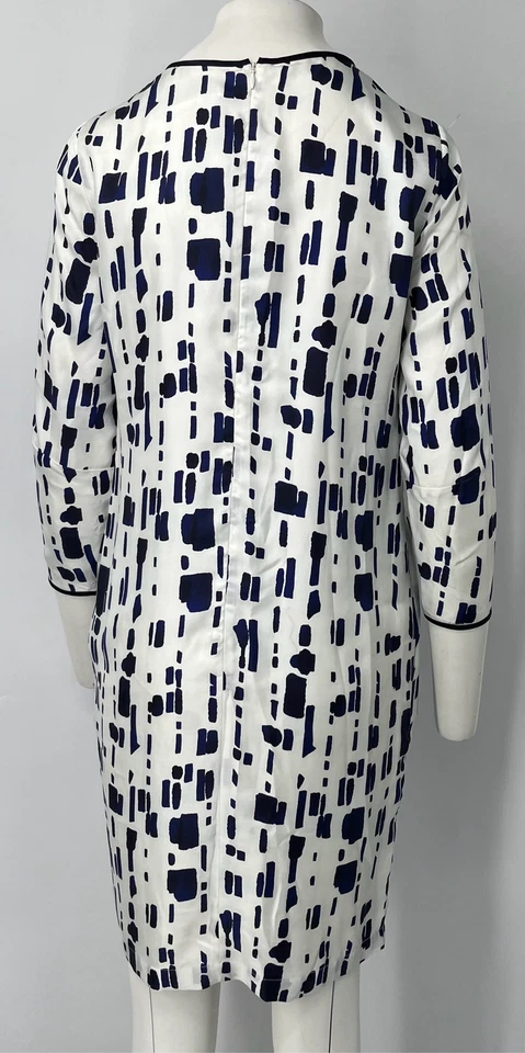 Vestido recto Max Mara ALTERED blanco/azul marino estampado manga 3/4 talla L Foto 3 de 4