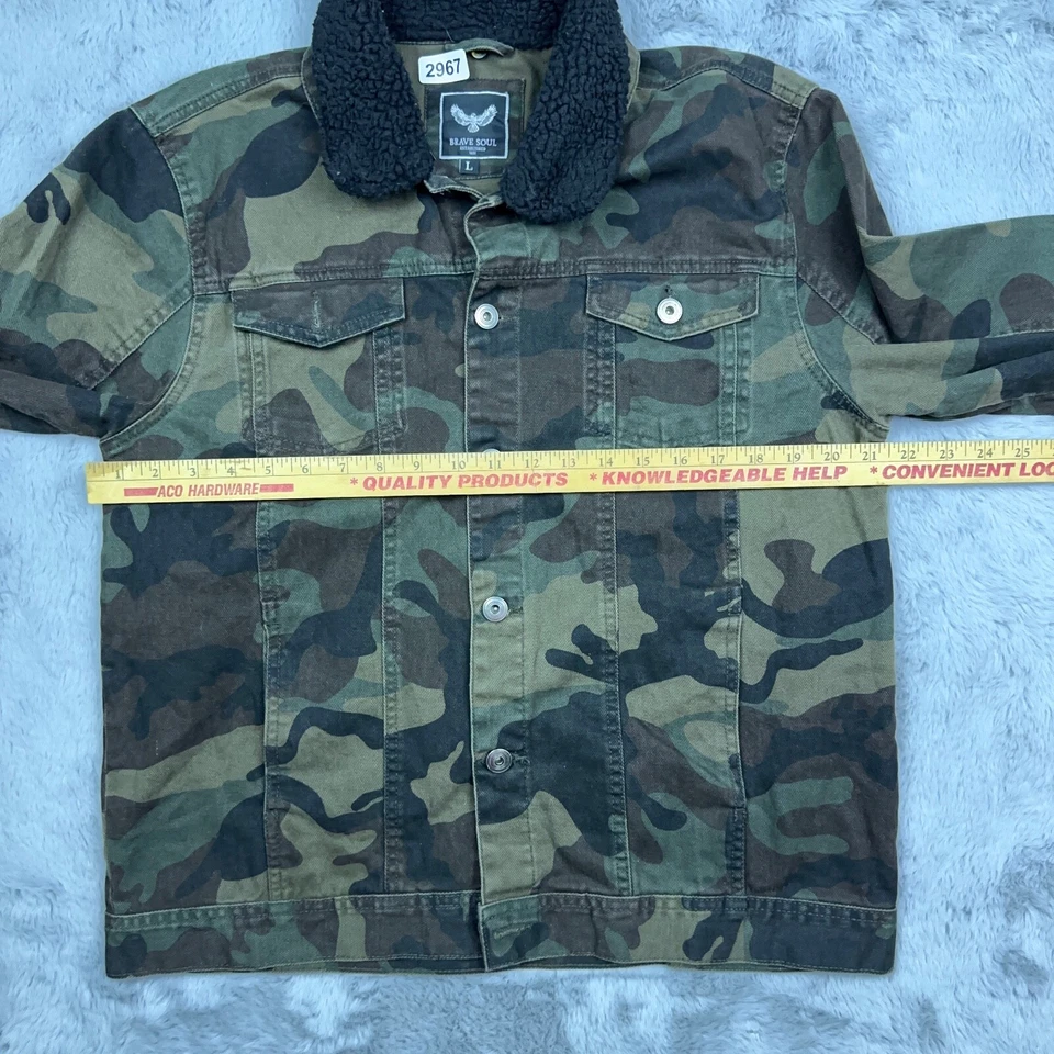 Chaqueta Brave Soul Para Hombre Grande Bosque Camuflaje Estampado Polar Cuello Abotonado Foto 3 de 4
