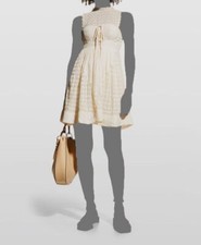 $595 Ulla Johnson Women's Ivory Ruffled Linen Patchwork Pleated Dress Size 10