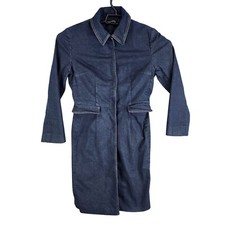 Womens Tahari Blue Denim Jean Shirt Dress Button Front Long Sleeve Pockets 8