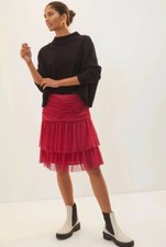 Maeve Anthropologie Womens Skirt Size 4 Raspberry Tiered Tulle Pleated