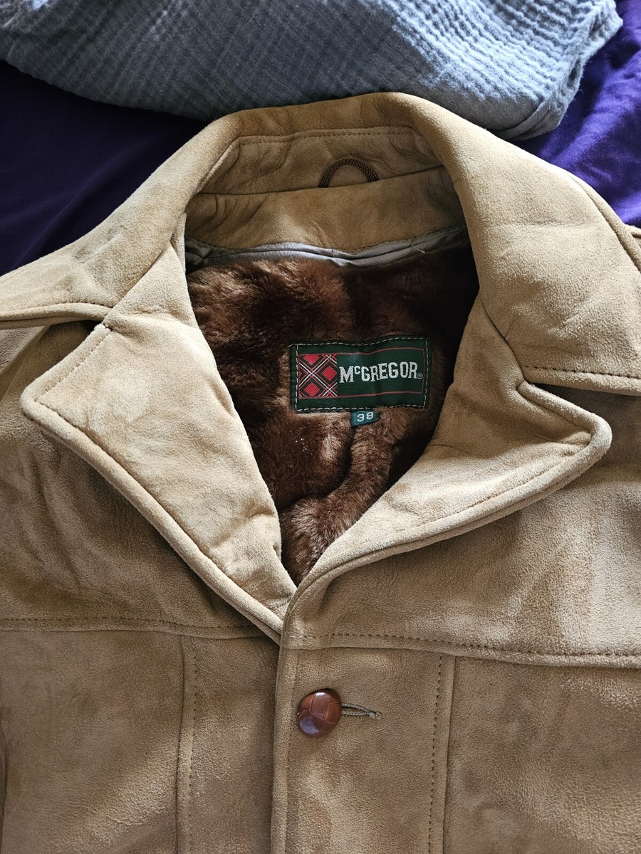 ジャケット・アウター McGREGOR SUEDE LEATHER PANEL KNIT JACKET Vintage McGregor Brown Tan Suede Leather Button Jacket Size