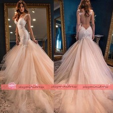 Sexy Mermaid Spaghetti Lace Applique Wedding Dresses Bridal Gowns See Through