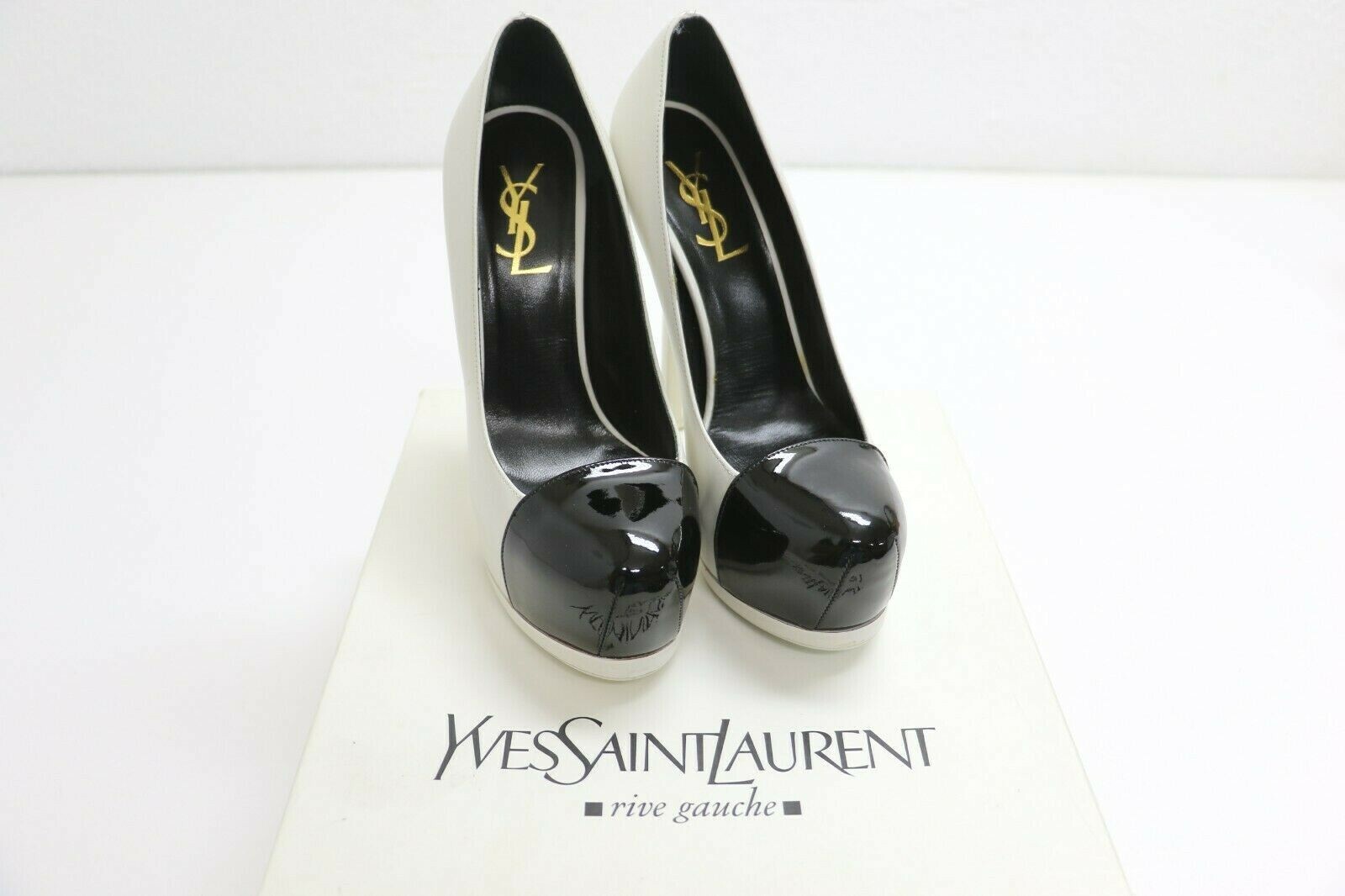 Saint Laurent YSL décolleté da donna in pelle bianco e nero taglia EUR 36 5 US 6