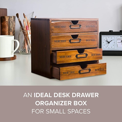 4-Drawer Desktop Organizer Wooded Filing Cabinet Multi-Functional Office Storage - Picture 7 of 12