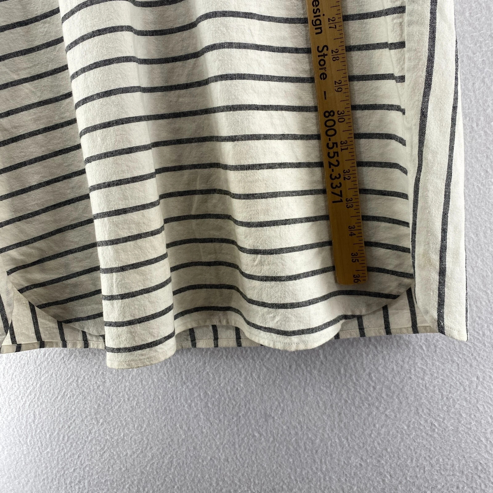 OFF WHITE Abito LANDS' END 14 cotone lino righe tubino tunica manica corta bianco sporco