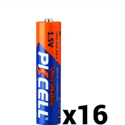 16 SIXTEEN PKCELL AAA BATTERIES ALKALINE 1.5V LR03 AM4 E92 24AC EXP 12-2033