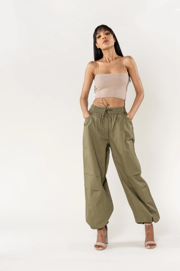 Womens Casual Drawstring Utility Wide Leg Parachute Pants