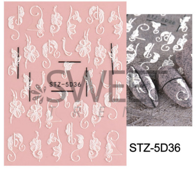 Bridal White 5D Embossed Rose Flowers Butterfly Nail Stickers Adhesive Manicure