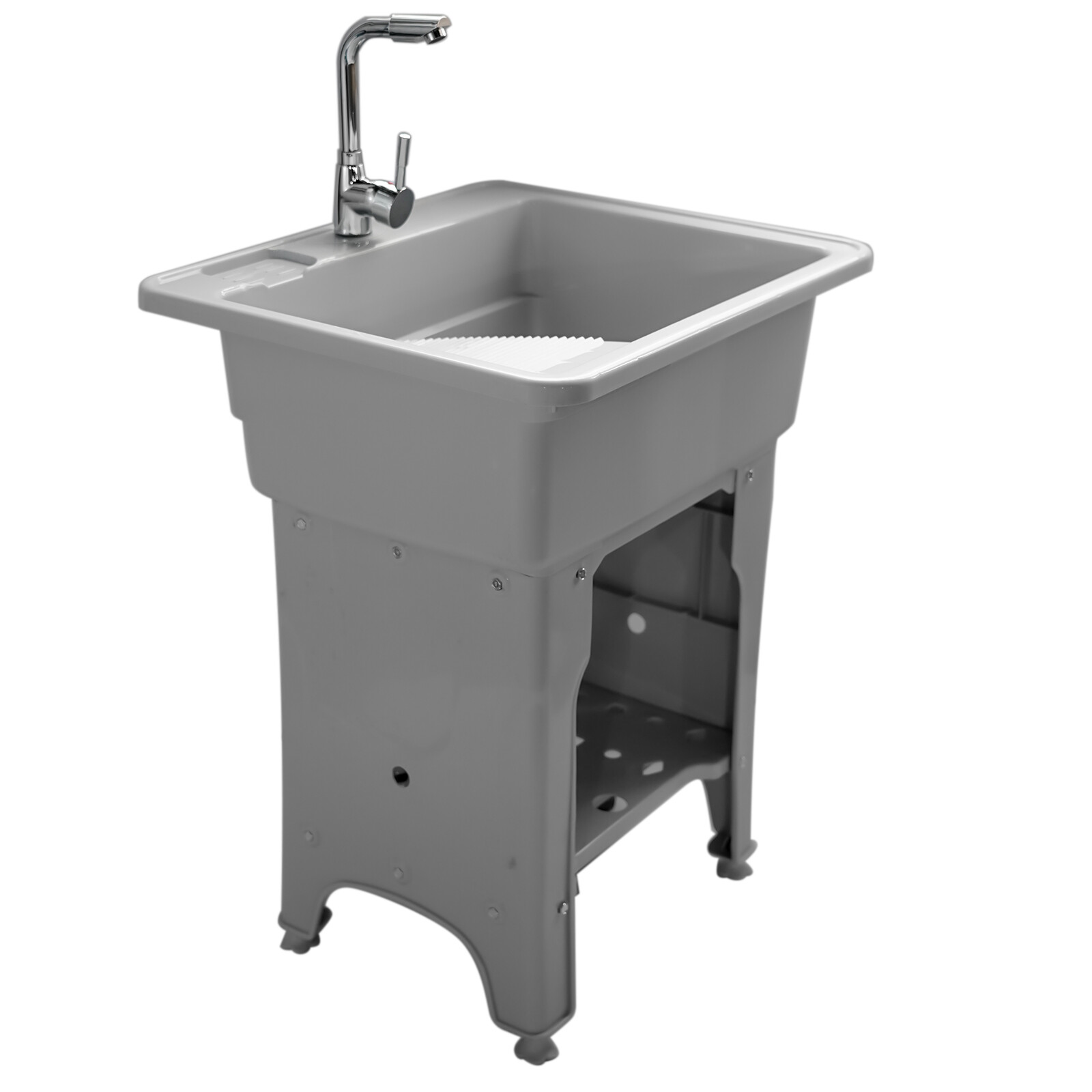 Spacious Gray Utility Sink Laundry Tub Freestanding Sink Wash Station w/ Faucet