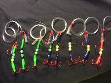 High Percentage Salmon Trolling 6 Great Lakes Style Double Hook Rigs w Rattle