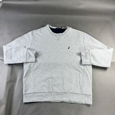 Nautica Sweater Large Gray Mens Pullover Long Sleeve Embroidered Logo Used 35