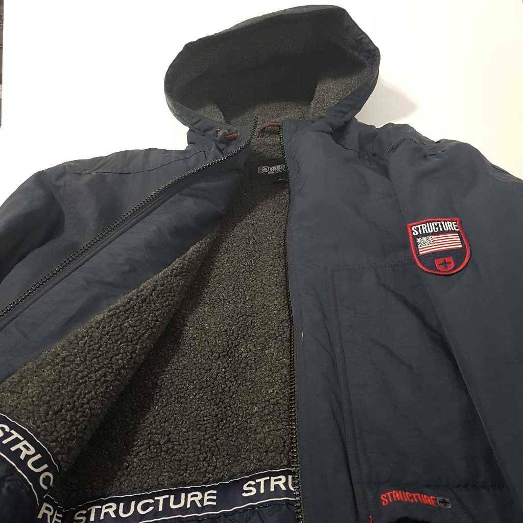 STRUCTURE Mens Ski Jacket Vintage 90's Fleece Lined Full Zip Navy