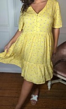CurveWow Button Front Tea Dress Yellow Floral size  22