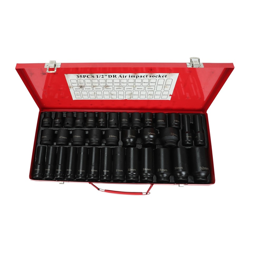 35pcs 1/2 Inch Drive Deep Impact Socket Tool Set Metric Garage Workshop ...