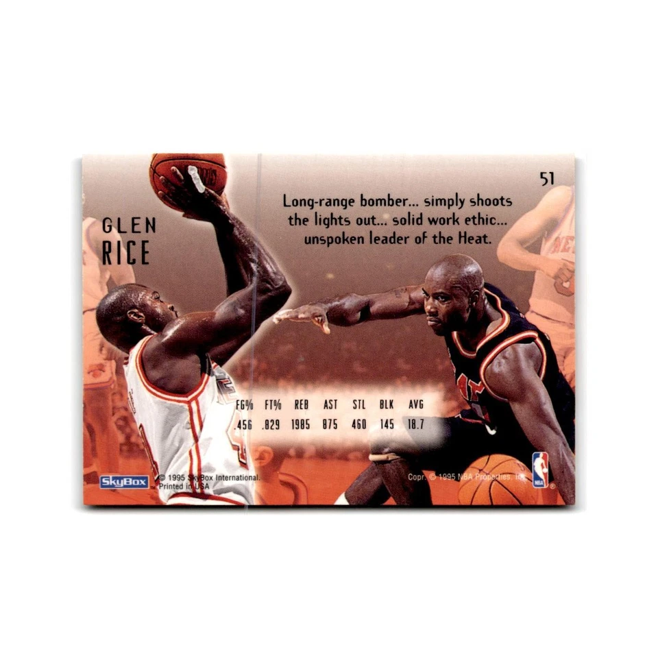1994 SkyBox E-Motion Glen Rice Heat #51 - Image 2 of 3