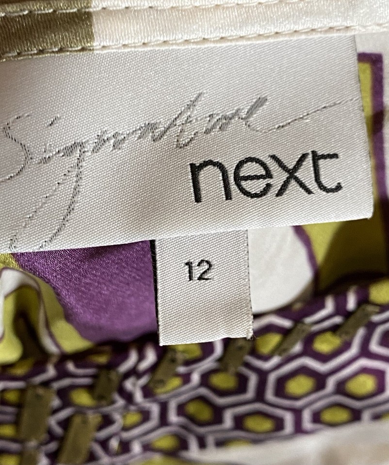 Next Signature Geometric Print Silk Summer Blouse Top 12 VNeck Party