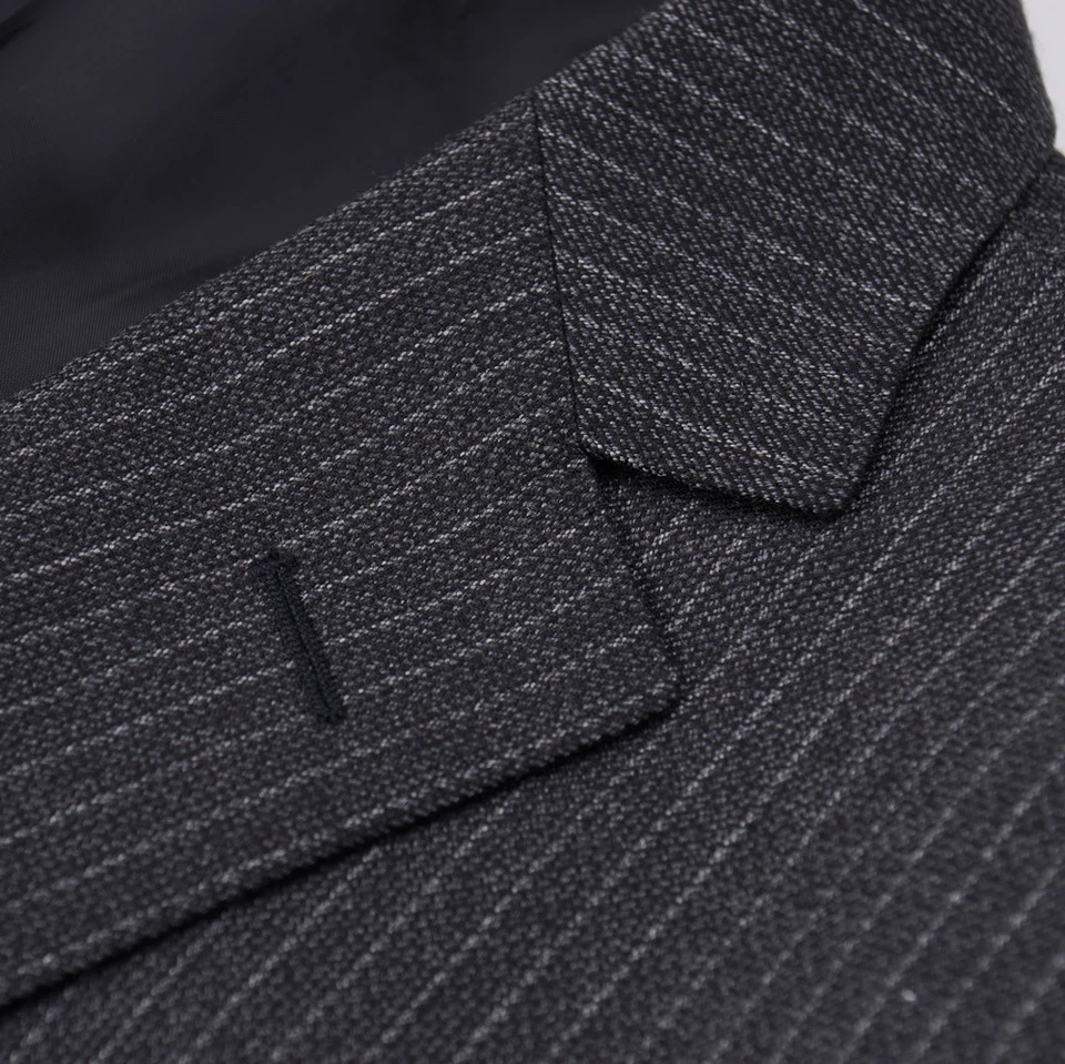 NWT $1595 Z ZEGNA Gray Woven Stripe Wool Suit 'Drop-8' Slim-Fit 44 L (Eu 54L) - Image 4 of 4