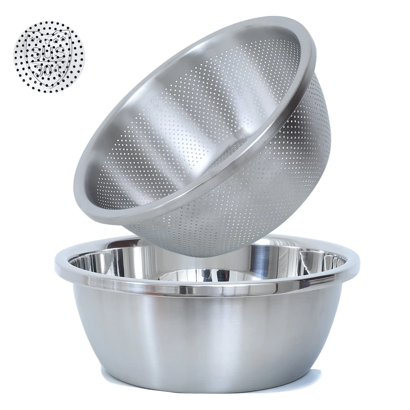 304 Stainless Steel Microporous Colander, 4.5QT Large Capacity with Mixing Bo...