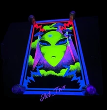 Vintage 1996 Alien Attack 23”x35” Flocked Velvet Blacklight Poster Scorpio USA