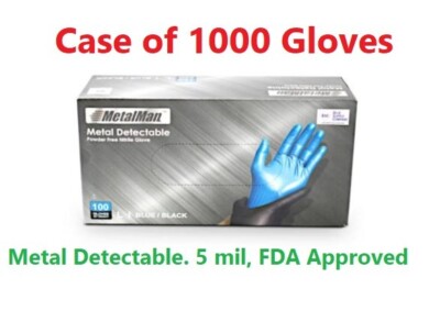 Blue Metal Detectable Nitrile Gloves, 5 mil, FDA Approved, 1000/Case by MetalMan