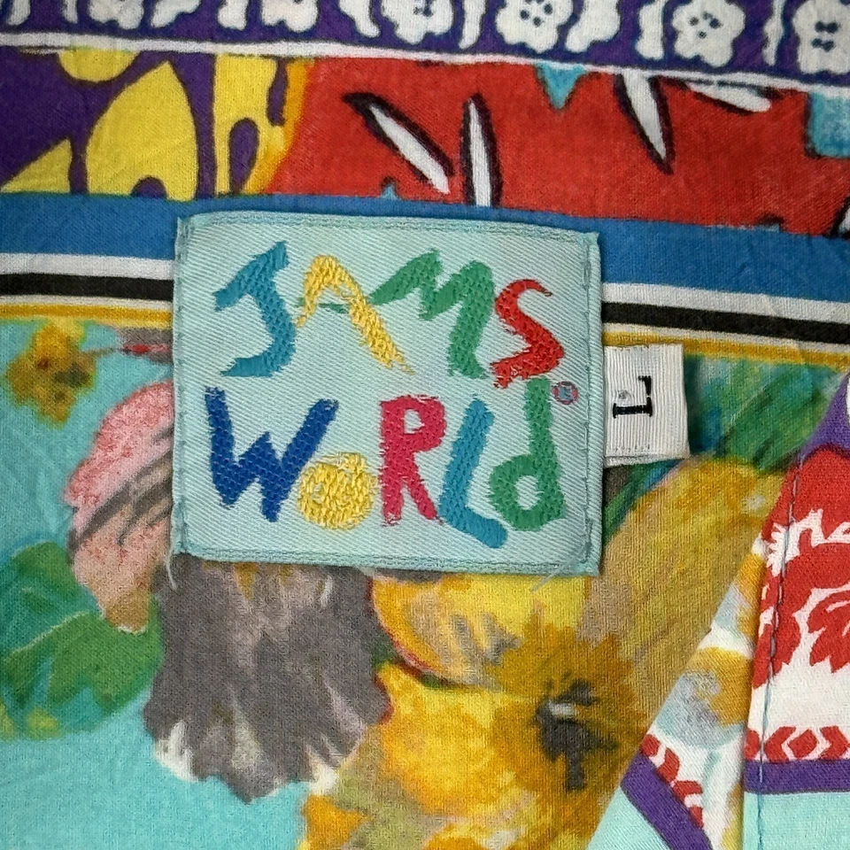 Camisa Hawaiana Vintage Damas Jams World Tela Fina Etiqueta Temprana Cabeza Diamante L Foto 2 de 4