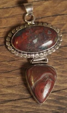Red Lake Superior Agate Pendant 2.5" Flower Petal Bezel Artisan Southwest