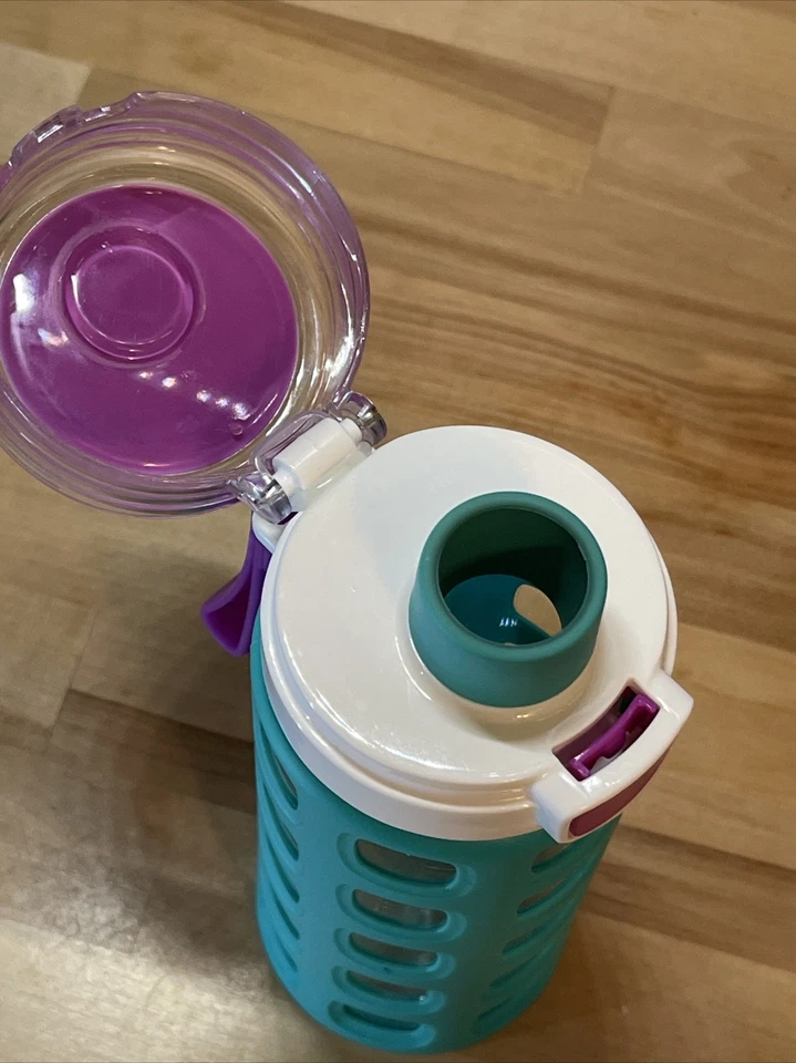 Botella de agua antimicrobiana Ello Dash 16 oz plástico verde y púrpura usada en excelente estado edad 3+ Foto 3 de 4