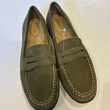 Lands End Suede Penny Loafers Lakewood Green MilitaryCore Womens Size 9B Shoes
