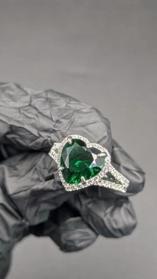 2.30Ct Heart Cut Lab Created Emerald Halo Wedding Ring 14K White Gold Plated