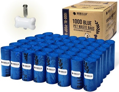 GORILLA SUPPLY 1000 Dog Poop Waste Bags with 1 Count (Pack of 1000), Blue 
