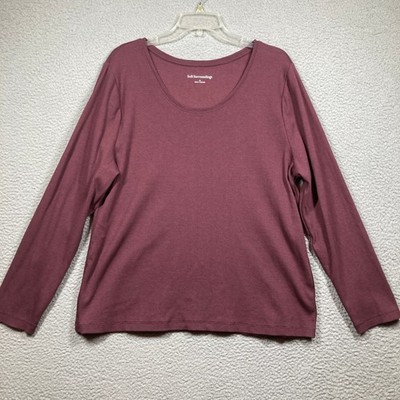 Soft Surroundings Ribbed Top Womens Plus 1X Burgundy Scoop Neck Long Sleeve