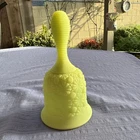 Vintage Fenton Uranium Satin Lime Daisy & Button Handmade Custard Glass Bell 6"