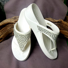 Crocs Monterey Diamante Wedge Flip Flop Sandal Dual Comfort White Women  s Size 8