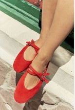Zara Red Suede Leather Crisscross Strap Ballerinas Flat Shoes UK3 EU36 US6 # 678