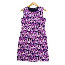 Lands End Womens Dress Size 8P Purple Floral Sleeveless Sheath Knee Length